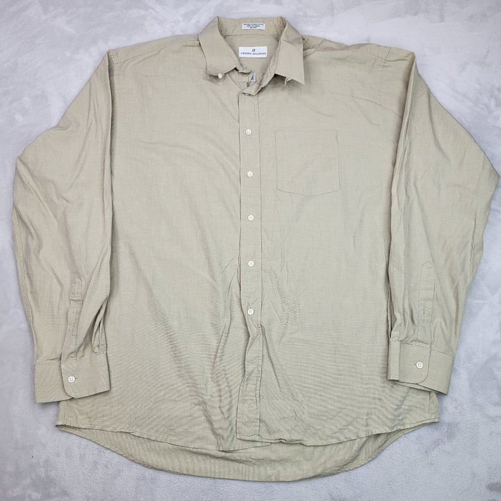 Pierre Balmain Shirt Mens XXXL 17.5 - 37 Beige Cotton Button Up Dress Casual 3XL